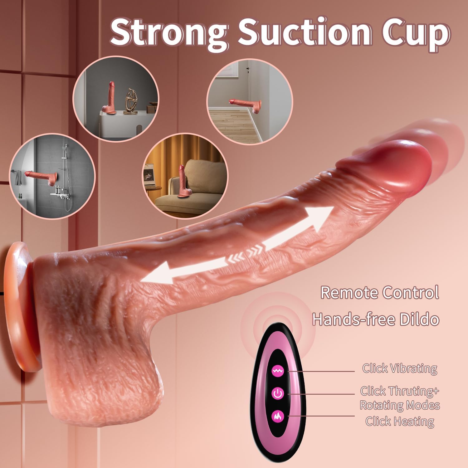 Realistic Soft Silicone Dildo 3 Styles Options Thrusting Vibrating Remote Control Heating Modes Manual Lifelike Veined Monster Cock G Spot Vaginal Anal Stimulation Sex Toy for Women Couples Solo Play