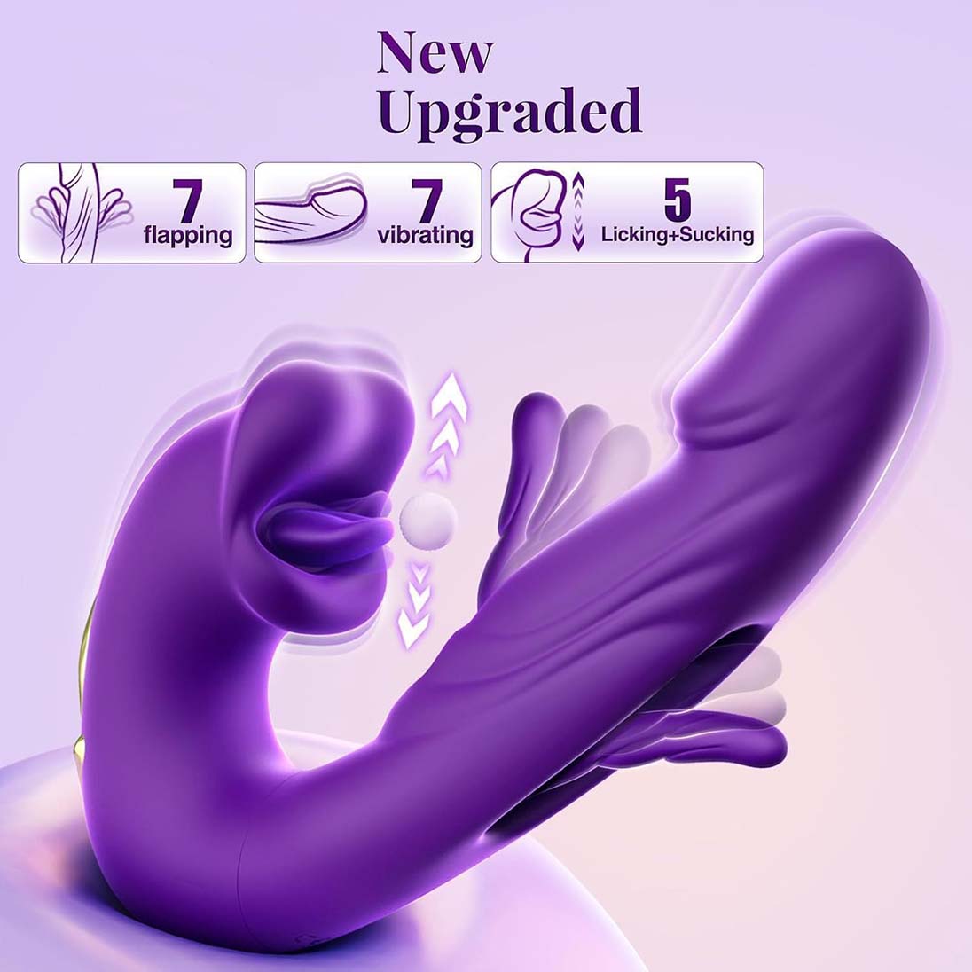 Women 4in1 G-Spot Vibrator Clit Sucking Licking Tongue Flapping Dildo Clitoris Nipples Anal Stimulator Rechargeable Vibrating Masturbator Waterproof Sex Toy Adult Gift for Girlfriend Wife Couples