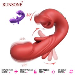 Women 4in1 G-Spot Vibrator Clit Sucking Licking Tongue Flapping Dildo Clitoris Nipples Anal Stimulator Rechargeable Vibrating Masturbator Waterproof Sex Toy Adult Gift for Girlfriend Wife Couples
