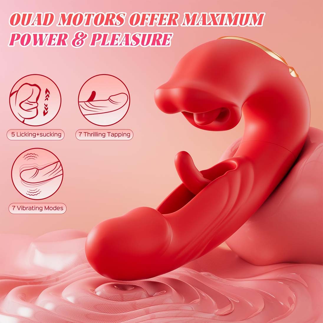 Women 4in1 G-Spot Vibrator Clit Sucking Licking Tongue Flapping Dildo Clitoris Nipples Anal Stimulator Rechargeable Vibrating Masturbator Waterproof Sex Toy Adult Gift for Girlfriend Wife Couples