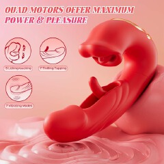 Women 4in1 G-Spot Vibrator Clit Sucking Licking Tongue Flapping Dildo Clitoris Nipples Anal Stimulator Rechargeable Vibrating Masturbator Waterproof Sex Toy Adult Gift for Girlfriend Wife Couples