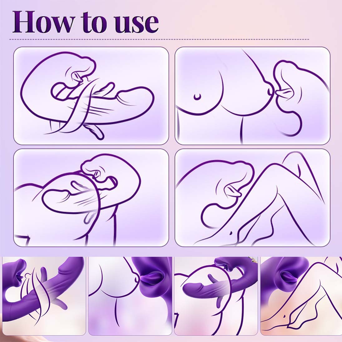 Women 4in1 G-Spot Vibrator Clit Sucking Licking Tongue Flapping Dildo Clitoris Nipples Anal Stimulator Rechargeable Vibrating Masturbator Waterproof Sex Toy Adult Gift for Girlfriend Wife Couples