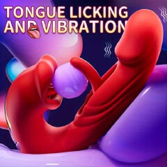 Women 4in1 G-Spot Vibrator Clit Sucking Licking Tongue Flapping Dildo Clitoris Nipples Anal Stimulator Rechargeable Vibrating Masturbator Waterproof Sex Toy Adult Gift for Girlfriend Wife Couples