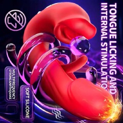 Women 4in1 G-Spot Vibrator Clit Sucking Licking Tongue Flapping Dildo Clitoris Nipples Anal Stimulator Rechargeable Vibrating Masturbator Waterproof Sex Toy Adult Gift for Girlfriend Wife Couples