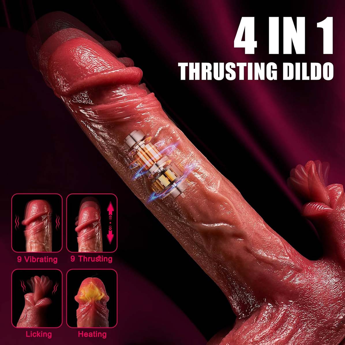 4in1 Thrusting Licking Dildo Smart APP  Remote Control Options Heating Dildos Anal Plug  9  Telescopic & Vibrating Rotating Modes Adult Stimulation Clitoral G-Spot Vibrator Rechargeable Sex Toy Gift view 2