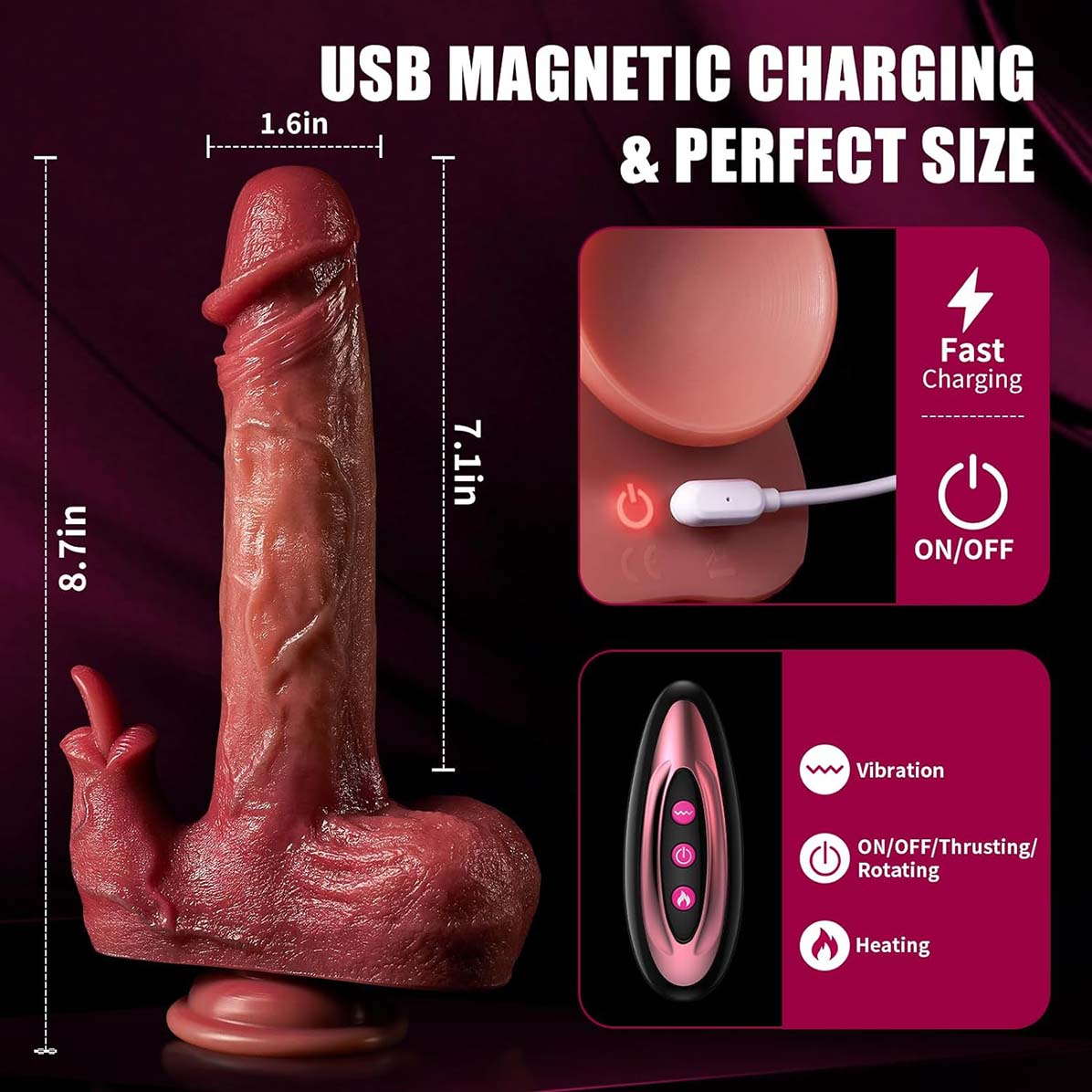 4in1 Thrusting Licking Dildo Smart APP  Remote Control Options Heating Dildos Anal Plug  9  Telescopic & Vibrating Rotating Modes Adult Stimulation Clitoral G-Spot Vibrator Rechargeable Sex Toy Gift view 7