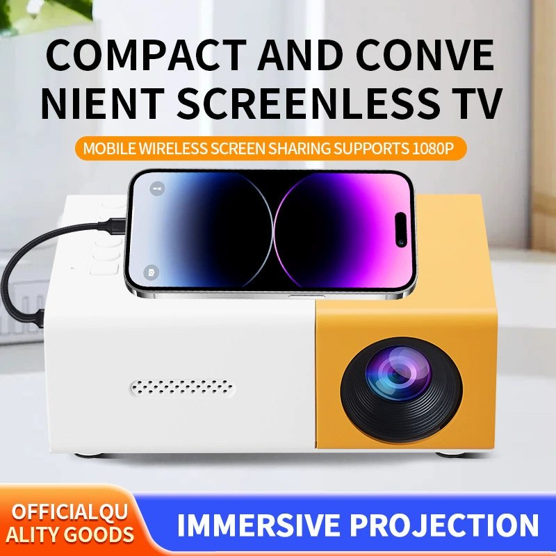 YG300 Mini Portable LCD Projector, Home Cinema Smart Video Projector, 240P Resolution, 100cm Screen, USB/UK/EU/AU Plug, Yellow-White/Black-White/Blue-White/White/Black, for Family Entertainment