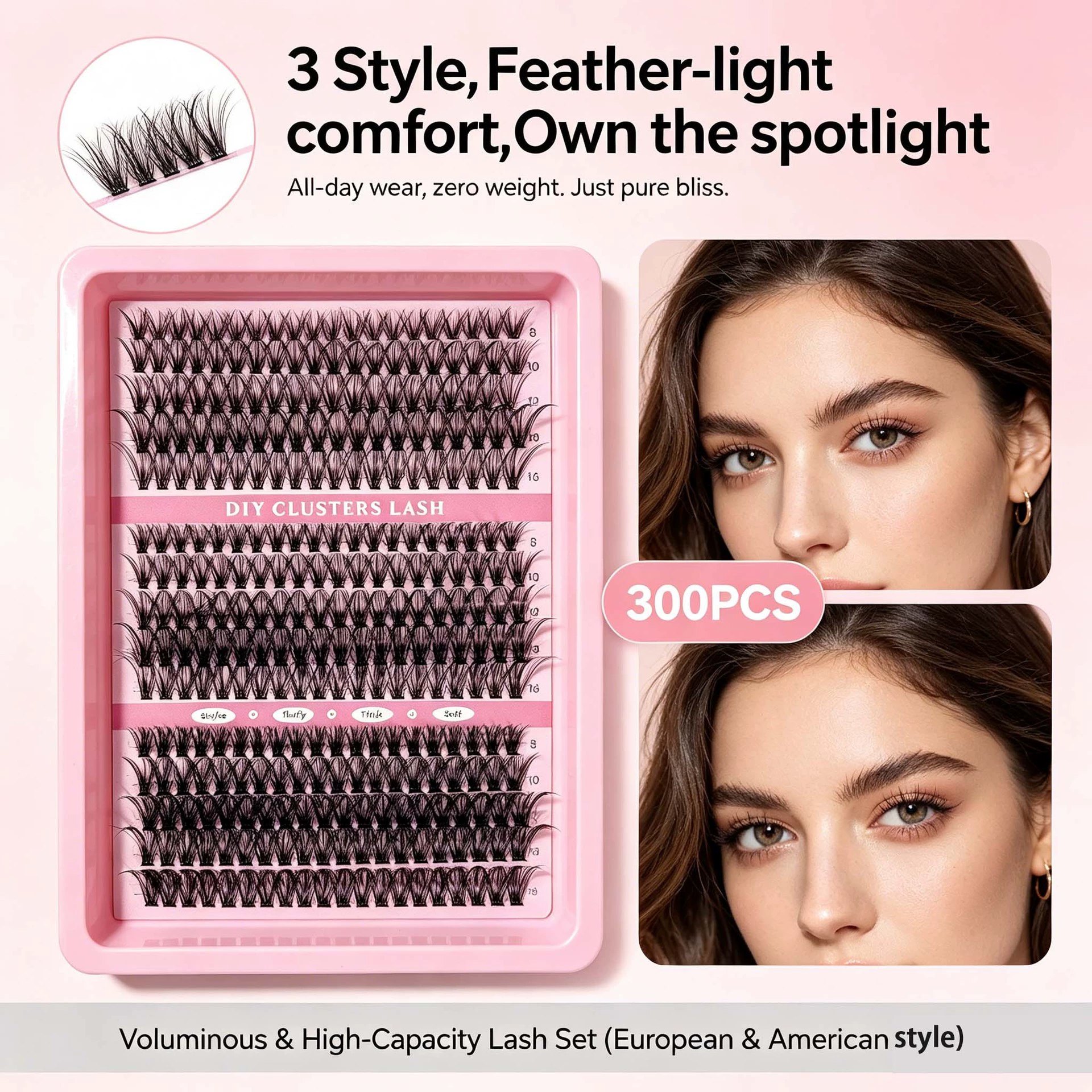 JeetViNa DIY Fluffy Wispy False Eyelashes Kit - 15 Rows Individual Cluster Lashes for Natural Volume, Thick & Curly Look, Easy to Apply for Beginners, Everyday Wear, African & European Style