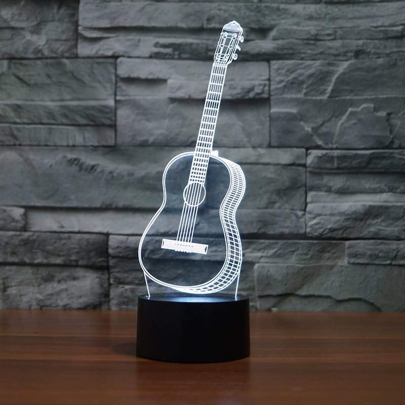 Guitar Shaped 3D Illusion LED Night Light - Acrylic Touch Lamp with USB/Battery Options for Home Decor, Creative Gift for Music Lovers