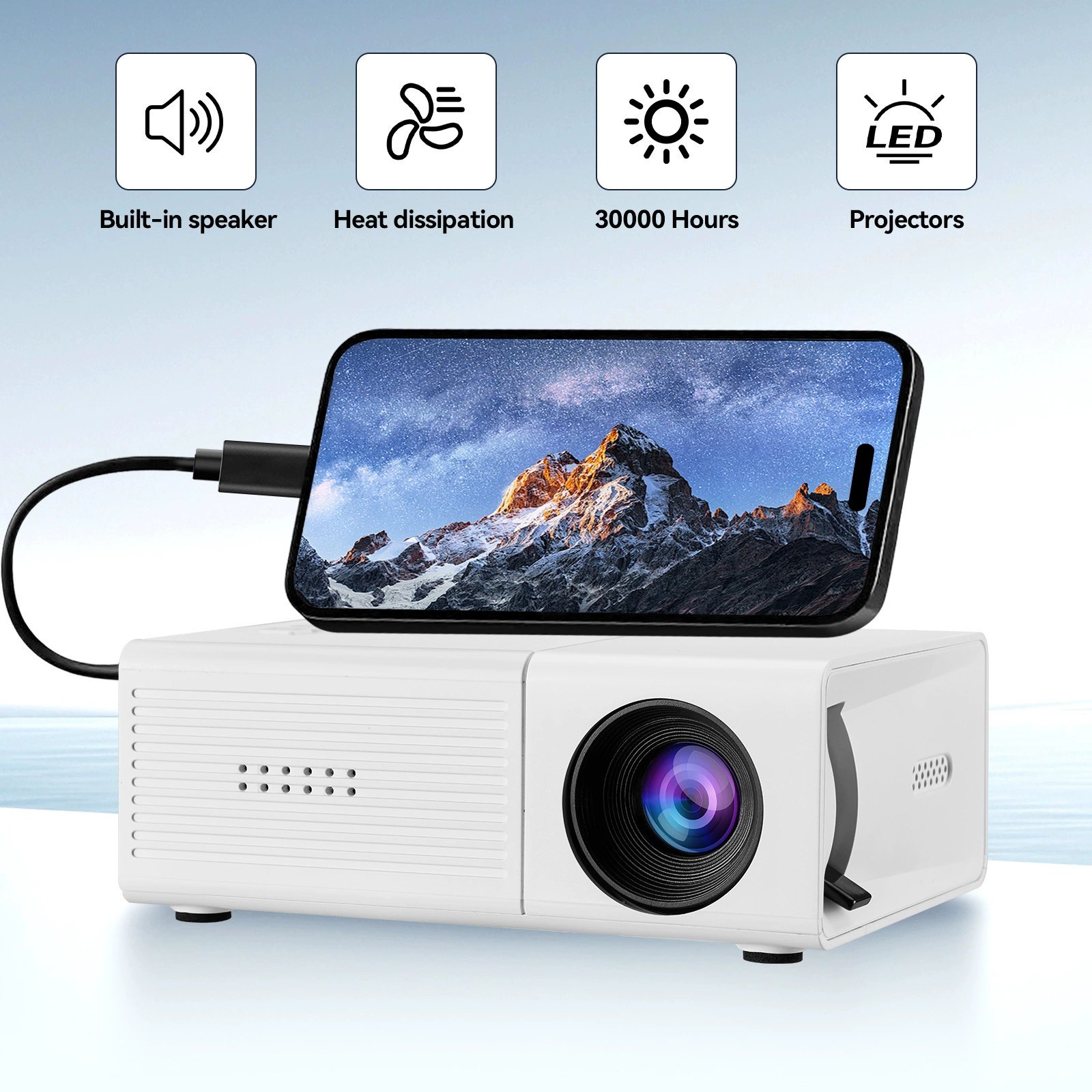YG300 Mini Portable LCD Projector, Home Cinema Smart Video Projector, 240P Resolution, 100cm Screen, USB/UK/EU/AU Plug, Yellow-White/Black-White/Blue-White/White/Black, for Family Entertainment