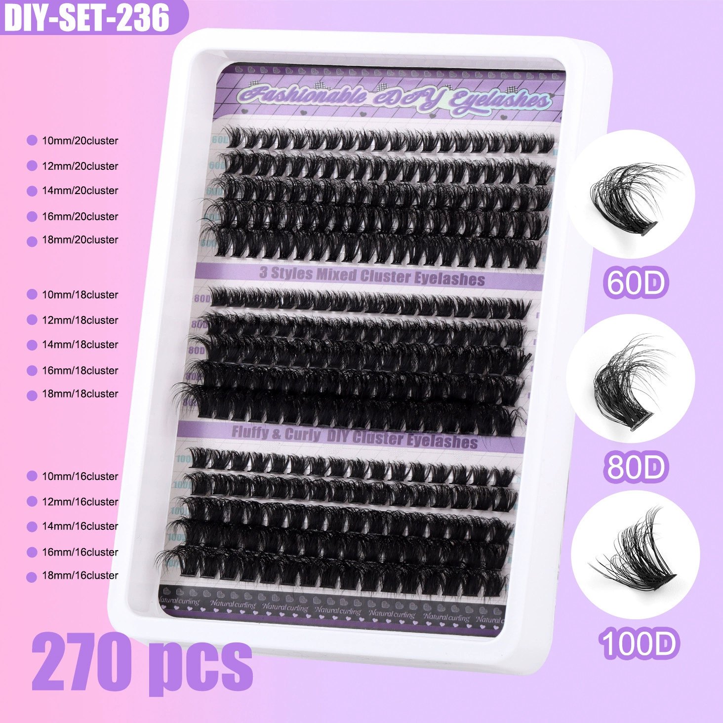 JeetViNa DIY Fluffy Wispy False Eyelashes Kit - 15 Rows Individual Cluster Lashes for Natural Volume, Thick & Curly Look, Easy to Apply for Beginners, Everyday Wear, African & European Style