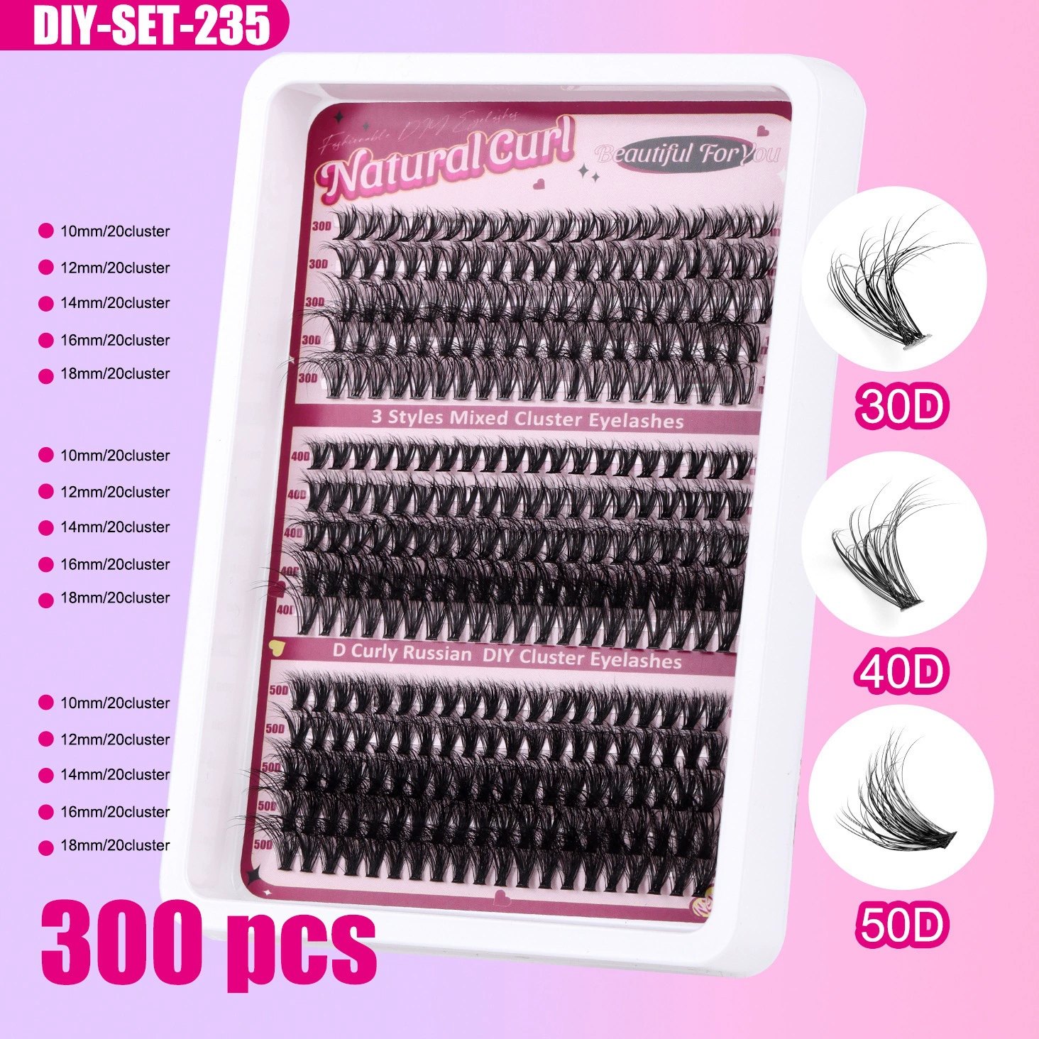 JeetViNa DIY Fluffy Wispy False Eyelashes Kit - 15 Rows Individual Cluster Lashes for Natural Volume, Thick & Curly Look, Easy to Apply for Beginners, Everyday Wear, African & European Style