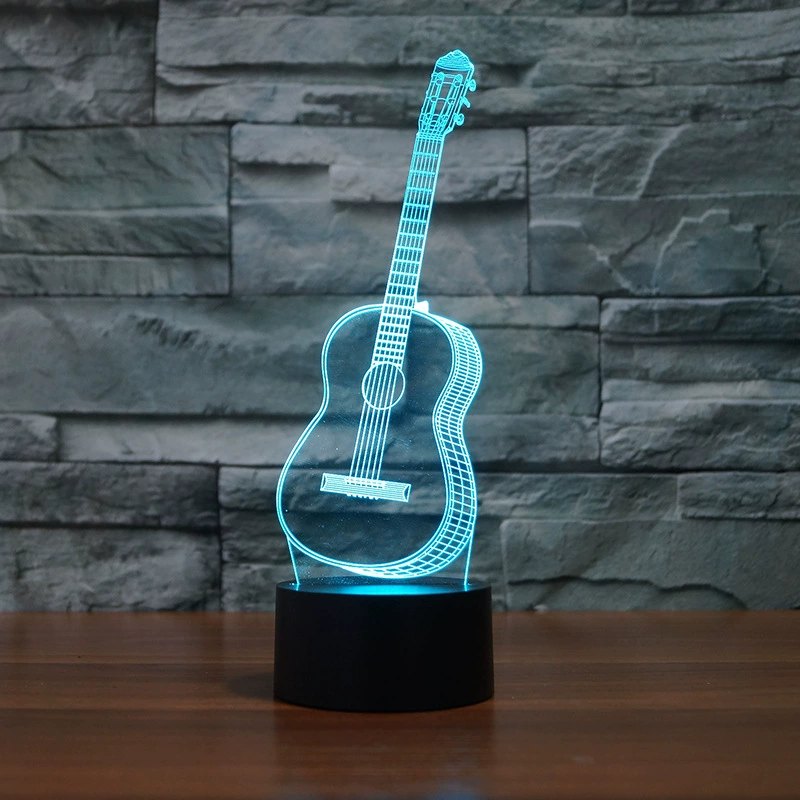 Guitar Shaped 3D Illusion LED Night Light - Acrylic Touch Lamp with USB/Battery Options for Home Decor, Creative Gift for Music Lovers