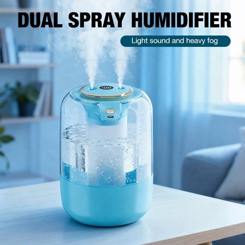 2025 New Dual Spray Humidifier with Colourful Night Light, Digital Display, Large Mist Output, USB Powered, for Bedroom Home Office, 2.6-4.0L, White/Green/Blue/Mocha/Pink
