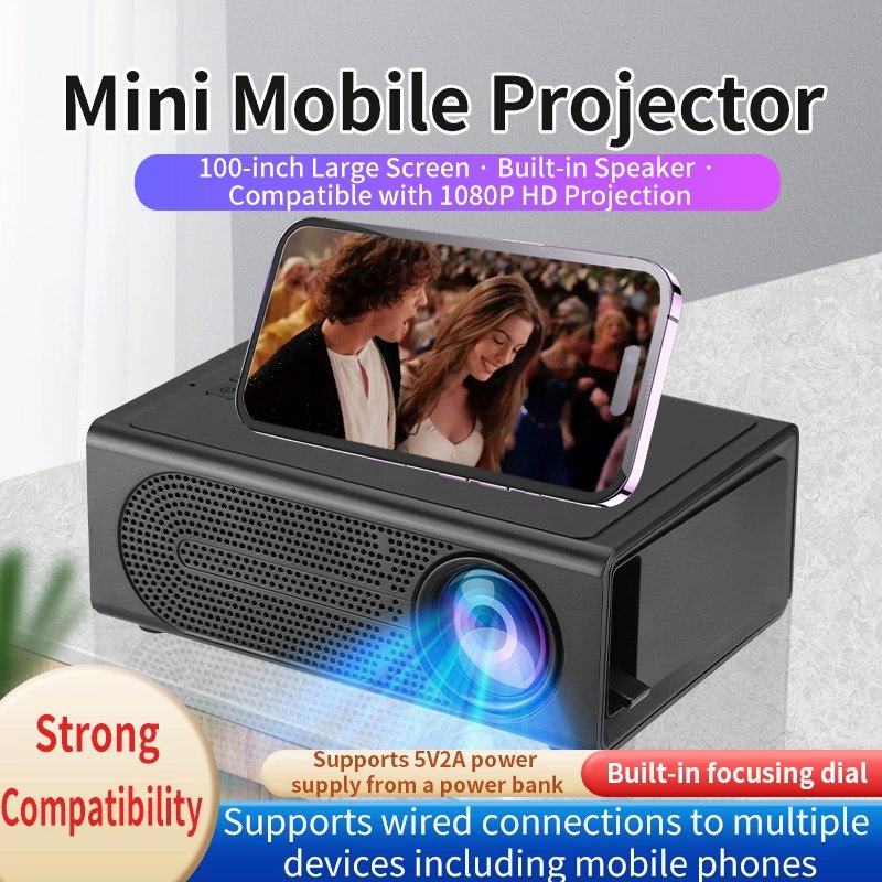 YG300 Mini Portable LCD Projector, Home Cinema Smart Video Projector, 240P Resolution, 100cm Screen, USB/UK/EU/AU Plug, Yellow-White/Black-White/Blue-White/White/Black, for Family Entertainment