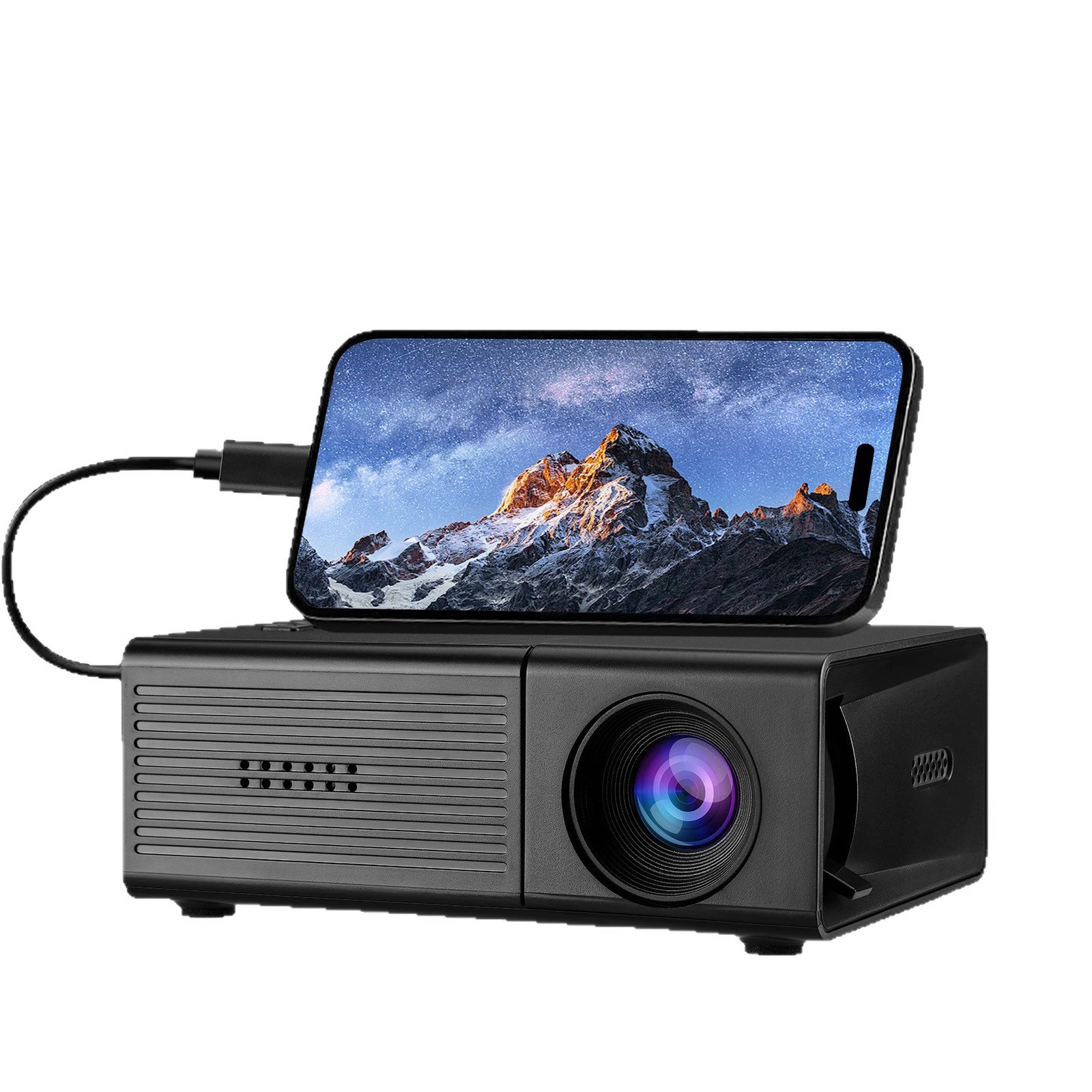 YG300 Mini Portable LCD Projector, Home Cinema Smart Video Projector, 240P Resolution, 100cm Screen, USB/UK/EU/AU Plug, Yellow-White/Black-White/Blue-White/White/Black, for Family Entertainment