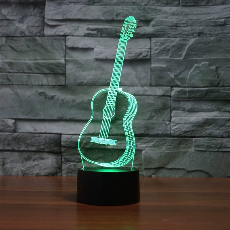 Guitar Shaped 3D Illusion LED Night Light - Acrylic Touch Lamp with USB/Battery Options for Home Decor, Creative Gift for Music Lovers