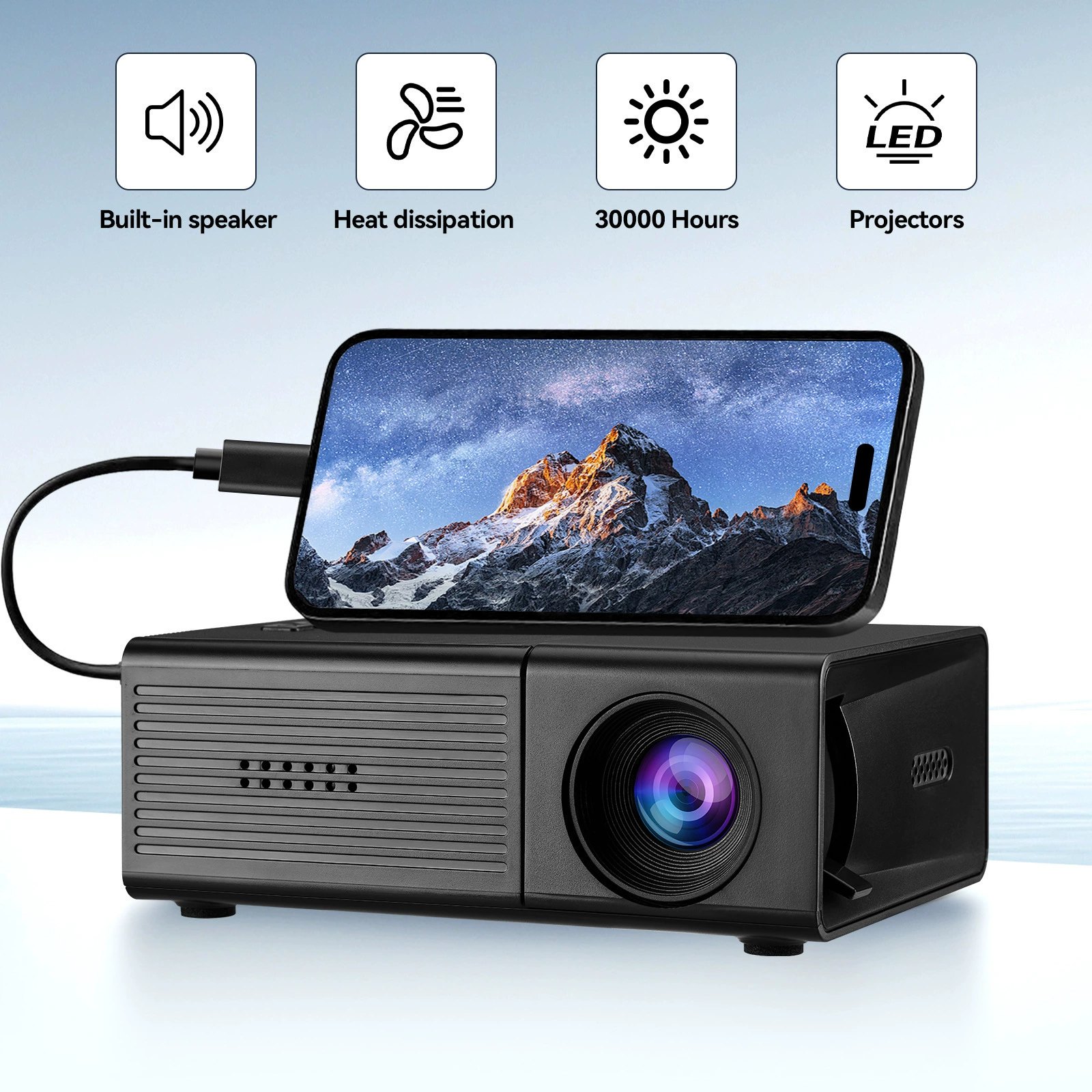 YG300 Mini Portable LCD Projector, Home Cinema Smart Video Projector, 240P Resolution, 100cm Screen, USB/UK/EU/AU Plug, Yellow-White/Black-White/Blue-White/White/Black, for Family Entertainment