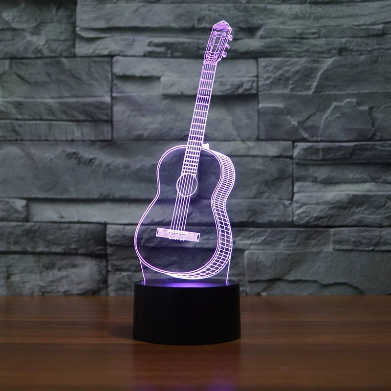 Guitar Shaped 3D Illusion LED Night Light - Acrylic Touch Lamp with USB/Battery Options for Home Decor, Creative Gift for Music Lovers