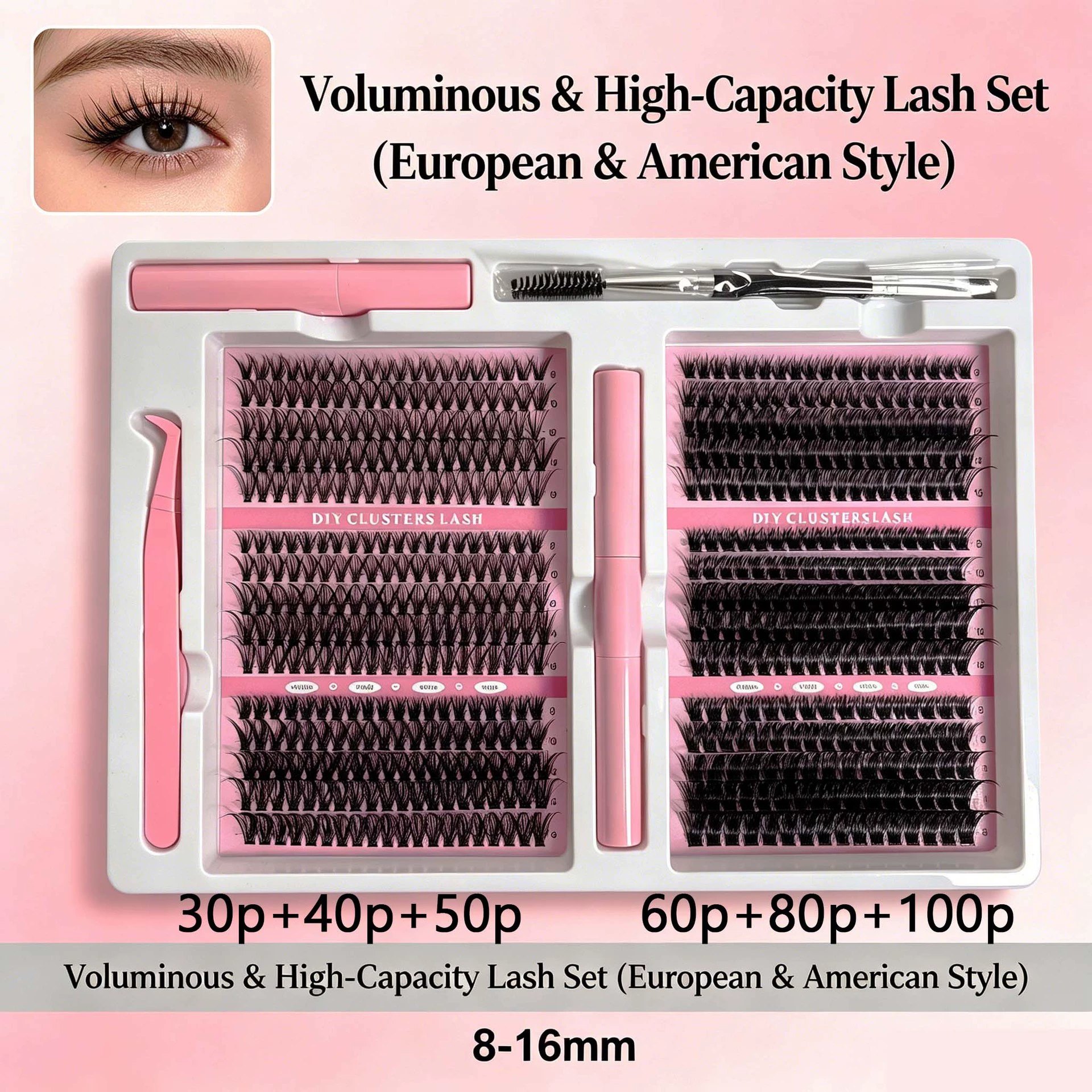 JeetViNa DIY Fluffy Wispy False Eyelashes Kit - 15 Rows Individual Cluster Lashes for Natural Volume, Thick & Curly Look, Easy to Apply for Beginners, Everyday Wear, African & European Style