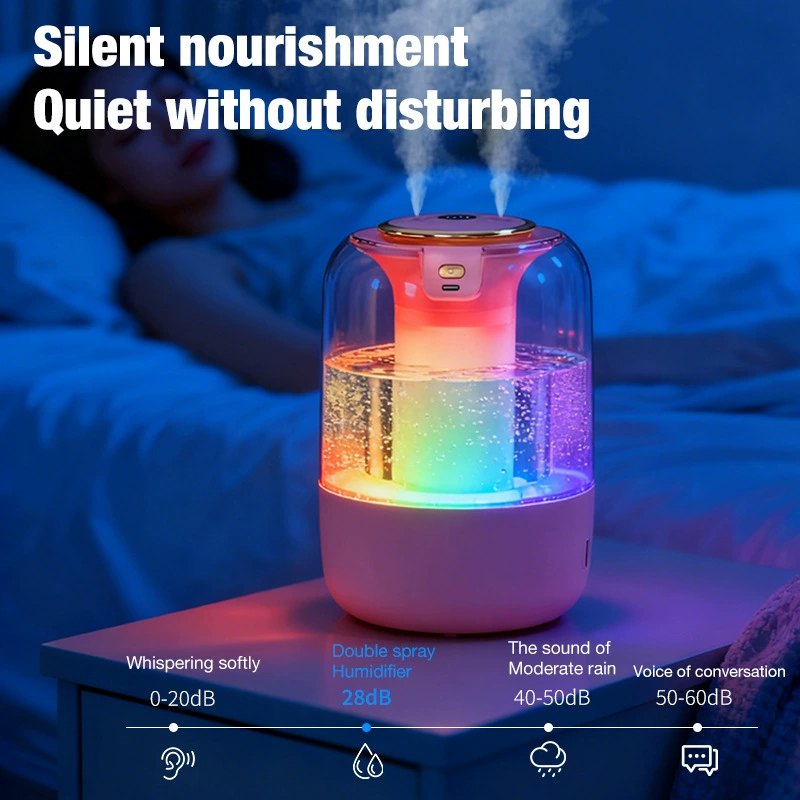 2025 New Dual Spray Humidifier with Colourful Night Light, Digital Display, Large Mist Output, USB Powered, for Bedroom Home Office, 2.6-4.0L, White/Green/Blue/Mocha/Pink