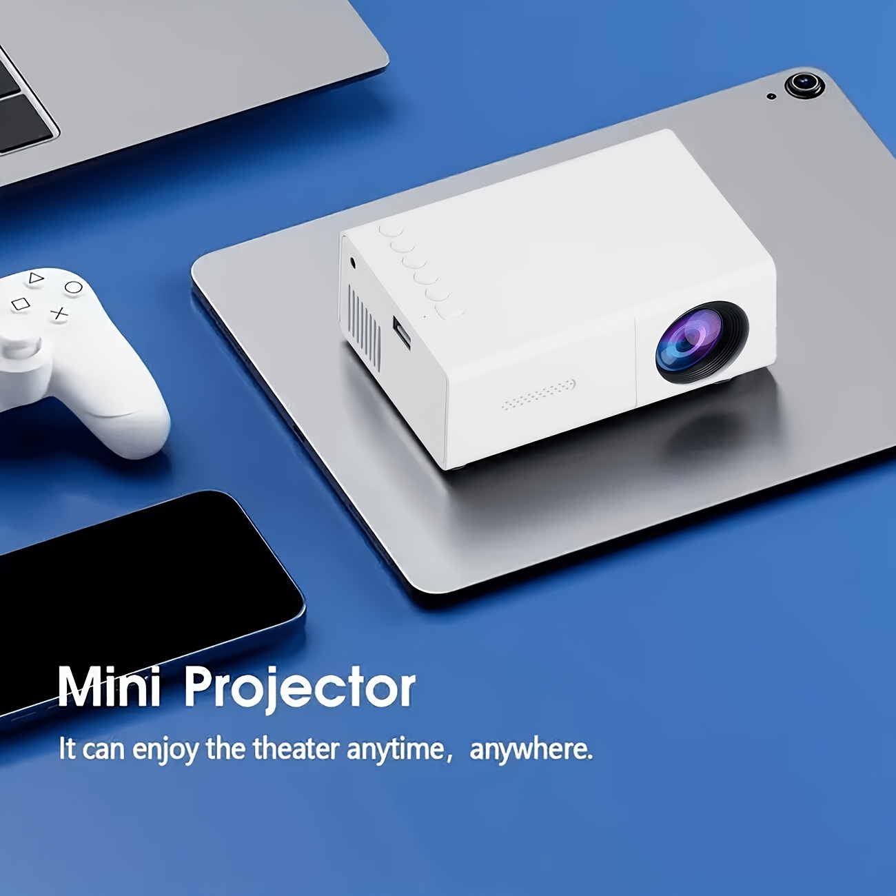 Mini Portable LCD Projector, Smart Home Cinema Video Projector, 240P Resolution, 100cm Large Screen, USB/HDMI/Type-C, for Movies & Family Entertainment