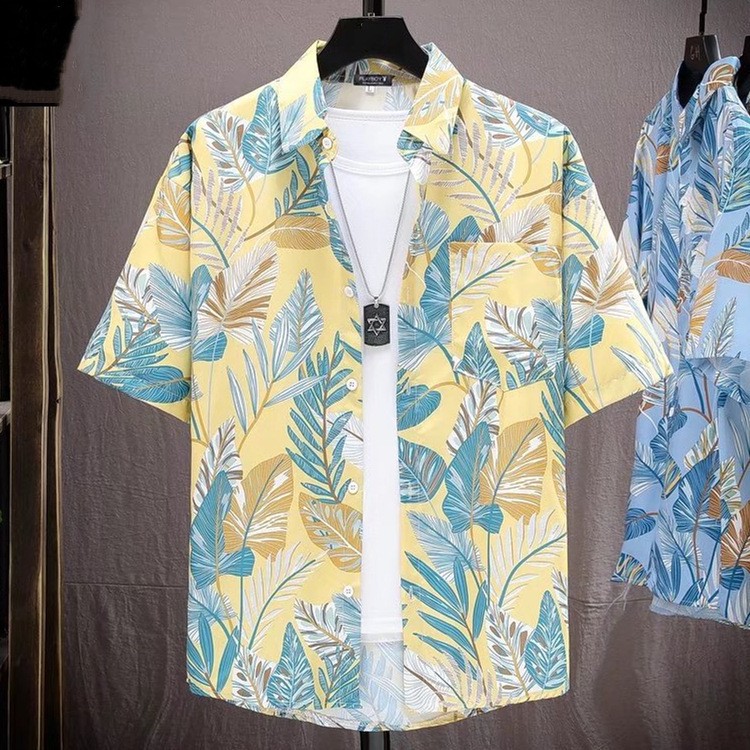 Men's Quick-Dry Hawaiian Shirt Short Sleeve Casual Printed Summer Beach Top