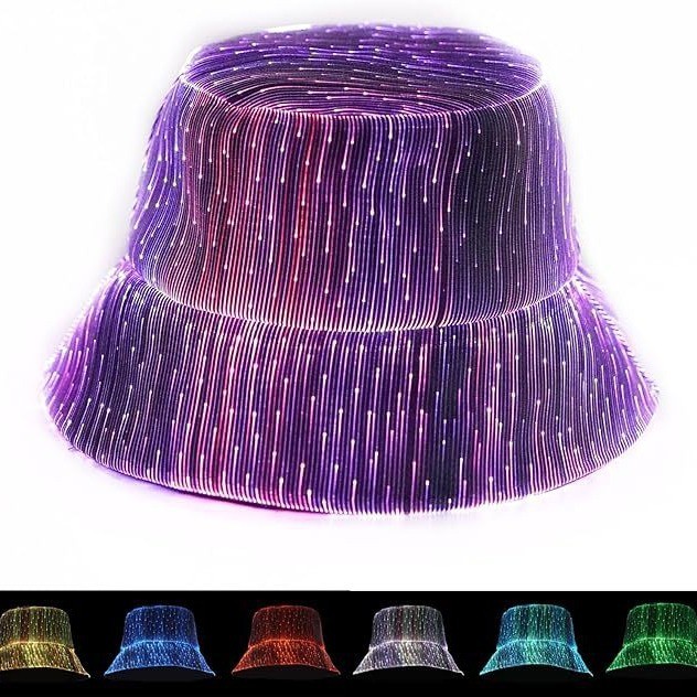 Cool Light-Up Fisherman Hat with Fiber Optic Glow - Outdoor Trendy Cap for Men Women (Black/White)