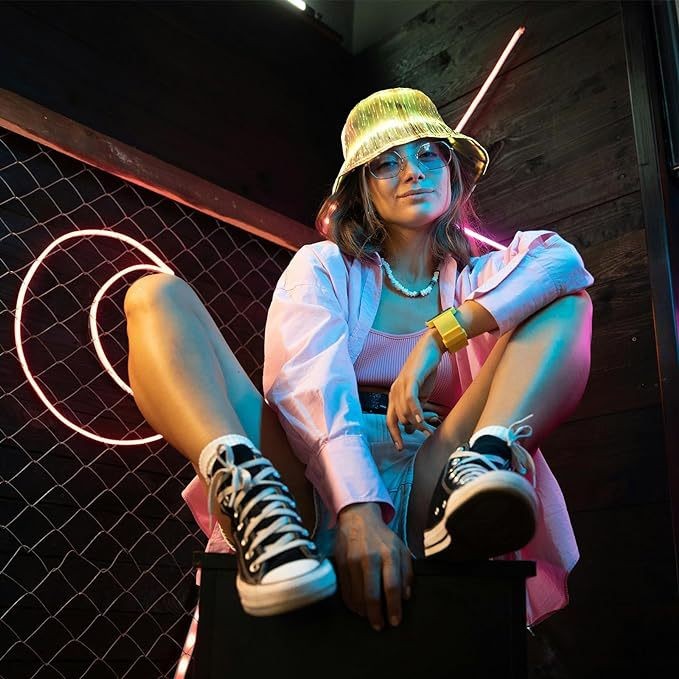Cool Light-Up Fisherman Hat with Fiber Optic Glow - Outdoor Trendy Cap for Men Women (Black/White)