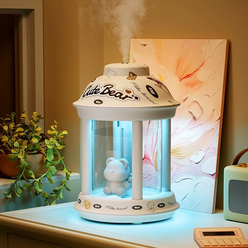 DIY Humidifier 350ml with Soft Light, USB Mini Cool Mist Sprayer for Home Office Bedroom, Portable Aroma Diffuser, Cute Sticker Decoration, Pink or White