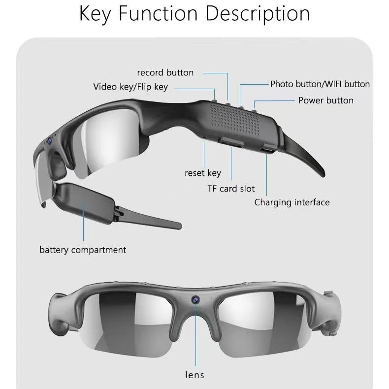 Smart Glasses with WiFi & Bluetooth, HD Camera for Outdoor Sports, Video Recording Sunglasses
