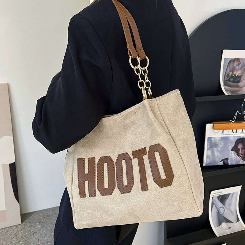 Large Canvas Tote Bag for Women, College Student Shoulder Bag, 2023 New Spring Commuter Handbag, Black Khaki Dark Brown Coffee, Casual Street Style, Durable Daily Use