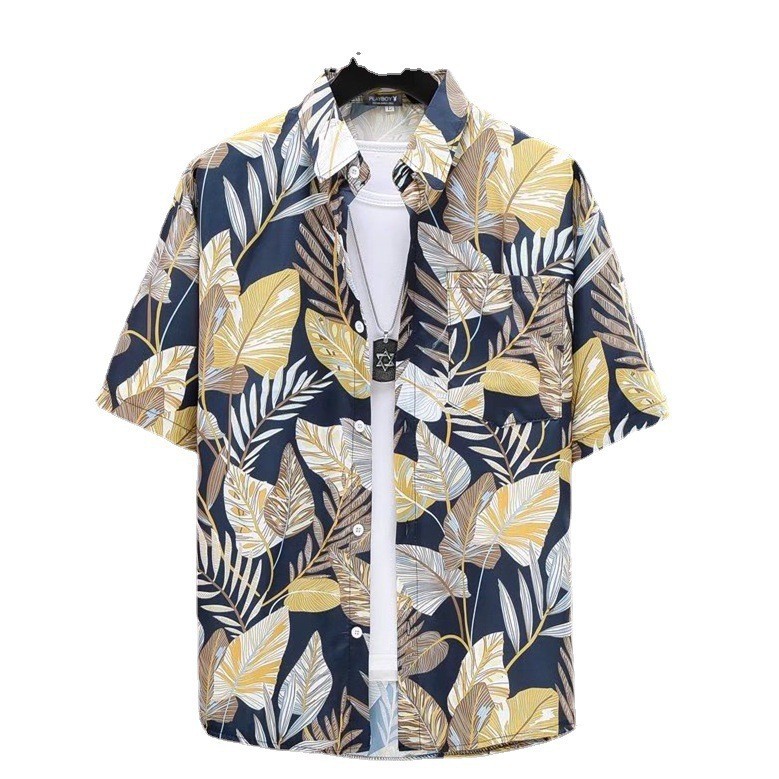 Men's Quick-Dry Hawaiian Shirt Short Sleeve Casual Printed Summer Beach Top