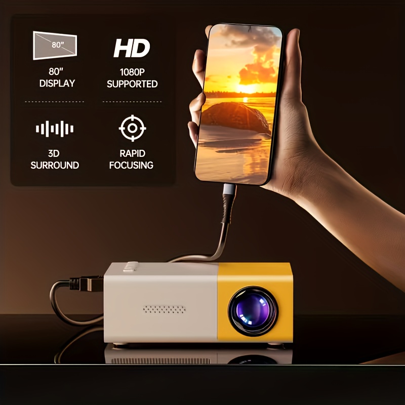 Mini Portable LCD Projector, Smart Home Cinema Video Projector, 240P Resolution, 100cm Large Screen, USB/HDMI/Type-C, for Movies & Family Entertainment