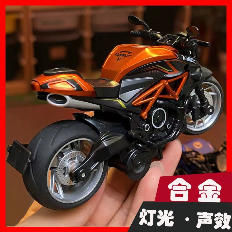 Diecast Motorcycle Model Toy with Lights and Sound, Pull Back Action, 1:12 Scale, Gift for Boys 3+ Years, Alloy Police Bike, Harley, Kawasaki, Ducati, Orange, Red, Blue, Black, White