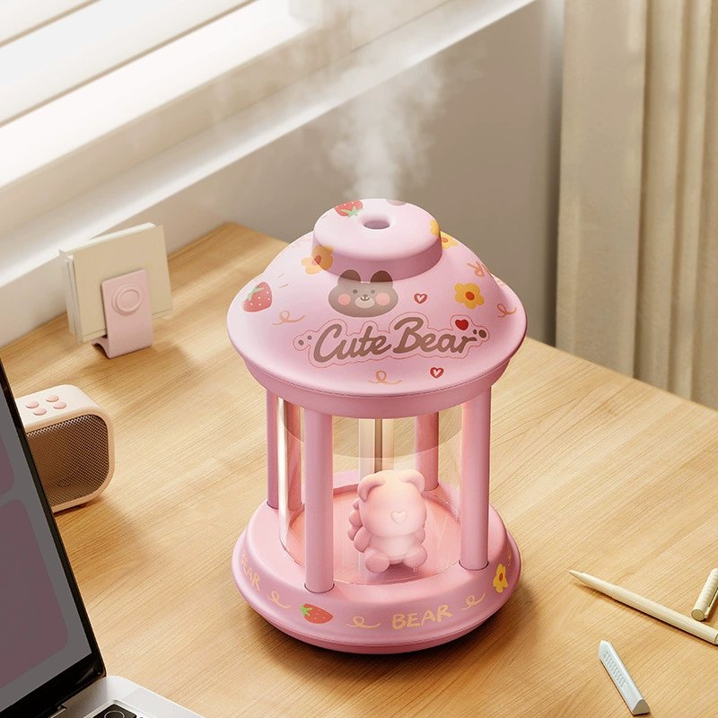 DIY Humidifier 350ml with Soft Light, USB Mini Cool Mist Sprayer for Home Office Bedroom, Portable Aroma Diffuser, Cute Sticker Decoration, Pink or White