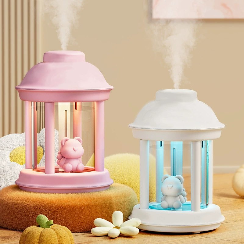 DIY Humidifier 350ml with Soft Light, USB Mini Cool Mist Sprayer for Home Office Bedroom, Portable Aroma Diffuser, Cute Sticker Decoration, Pink or White