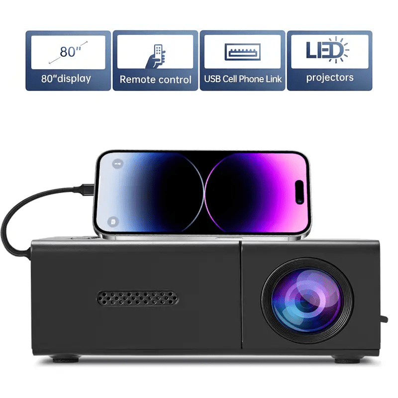 Mini Portable LCD Projector, Smart Home Cinema Video Projector, 240P Resolution, 100cm Large Screen, USB/HDMI/Type-C, for Movies & Family Entertainment