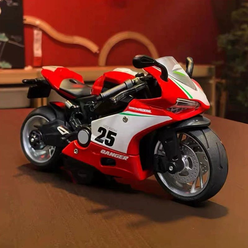 Diecast Motorcycle Model Toy with Lights and Sound, Pull Back Action, 1:12 Scale, Gift for Boys 3+ Years, Alloy Police Bike, Harley, Kawasaki, Ducati, Orange, Red, Blue, Black, White