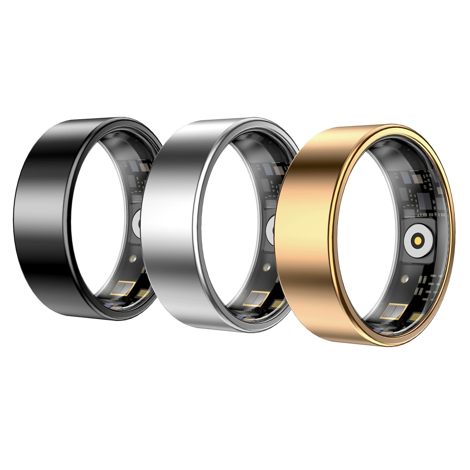 Smart Ring Fitness Tracker with Heart Rate, HRV, Blood Oxygen & Sleep Monitoring - Step Counter, Gesture Control, for Men and Women, Black/Gold/Silver, Sizes 7-13