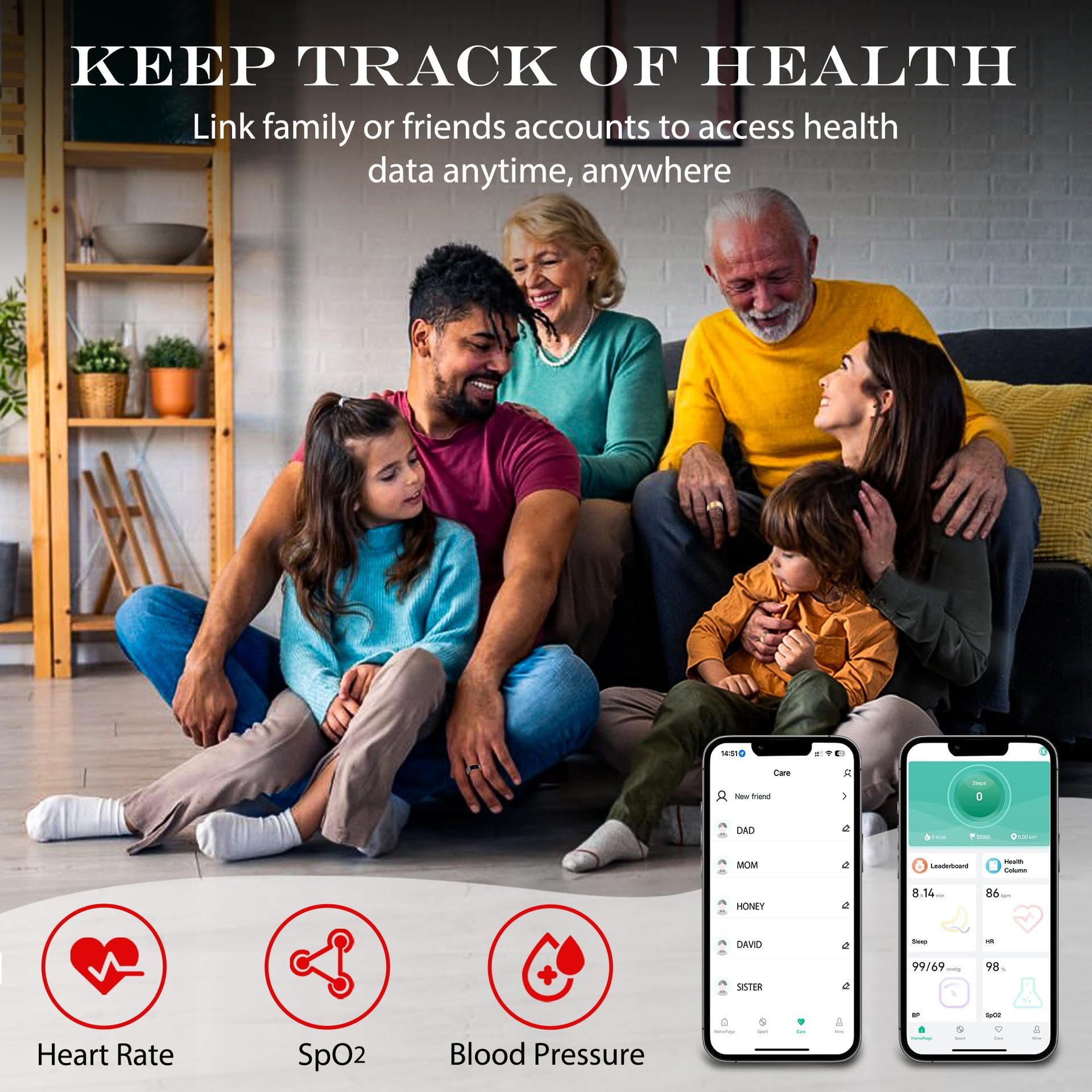 Smart Ring for Men & Women – Heart Rate, Blood Oxygen, Sleep Monitoring, Remote Care, Factory Direct