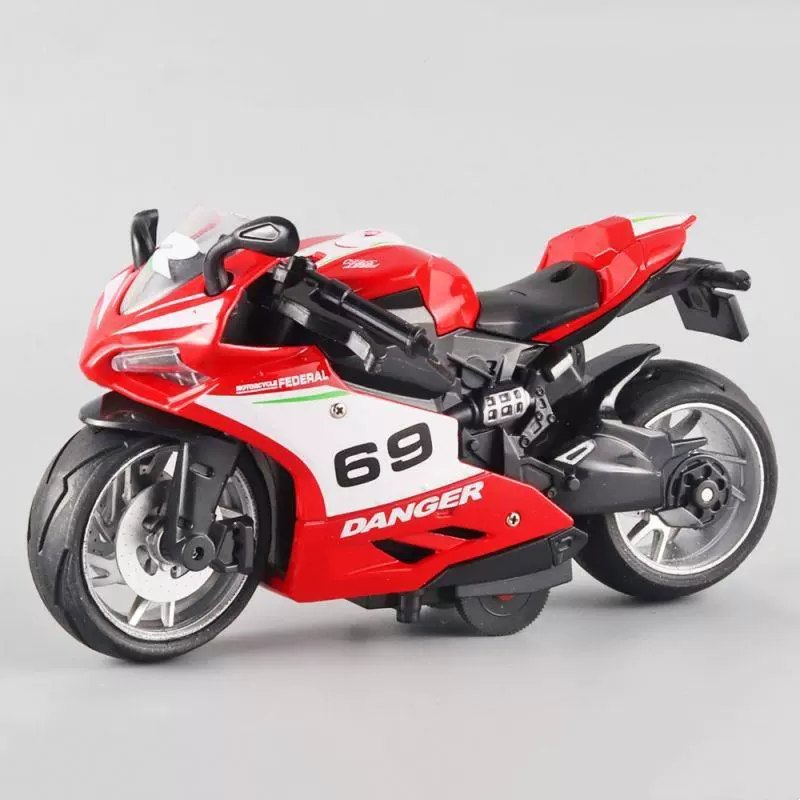 Diecast Motorcycle Model Toy with Lights and Sound, Pull Back Action, 1:12 Scale, Gift for Boys 3+ Years, Alloy Police Bike, Harley, Kawasaki, Ducati, Orange, Red, Blue, Black, White