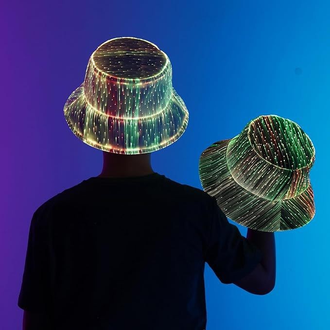 Cool Light-Up Fisherman Hat with Fiber Optic Glow - Outdoor Trendy Cap for Men Women (Black/White)