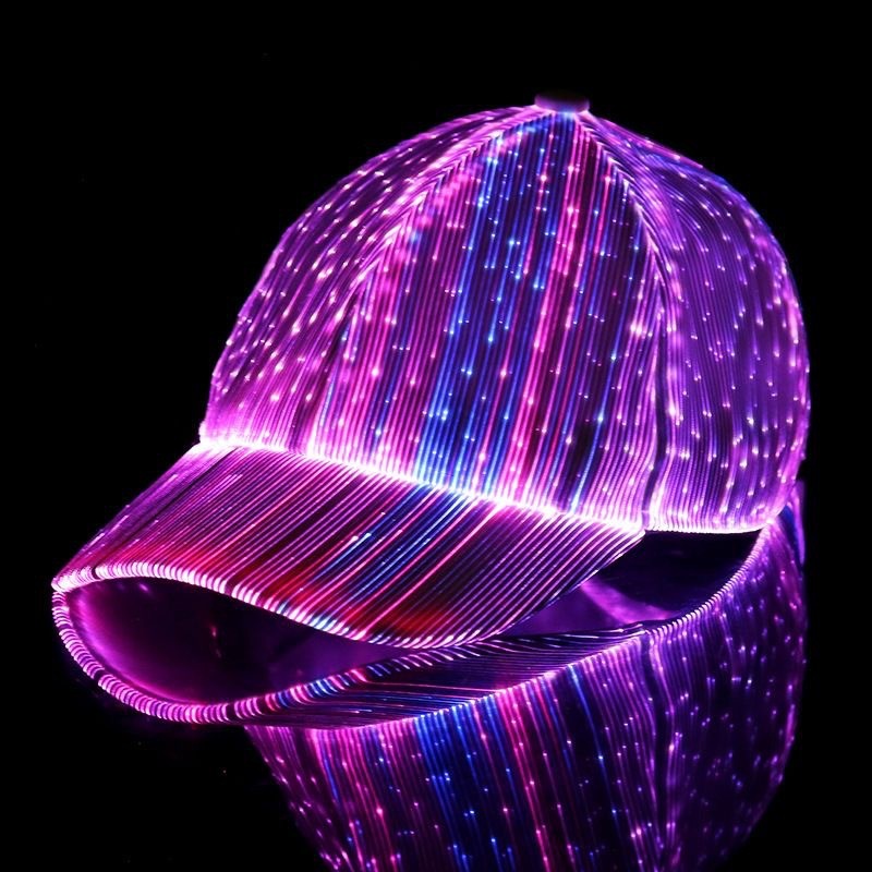 LED Fiber Optic Light Up Baseball Cap for Party, Rave, Bar, Hip Hop, Couple Glow Hat (Black/White, One Size)