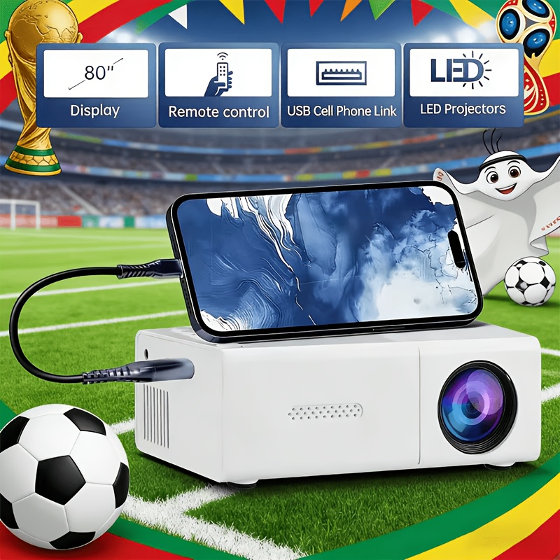 Mini Portable LCD Projector, Smart Home Cinema Video Projector, 240P Resolution, 100cm Large Screen, USB/HDMI/Type-C, for Movies & Family Entertainment
