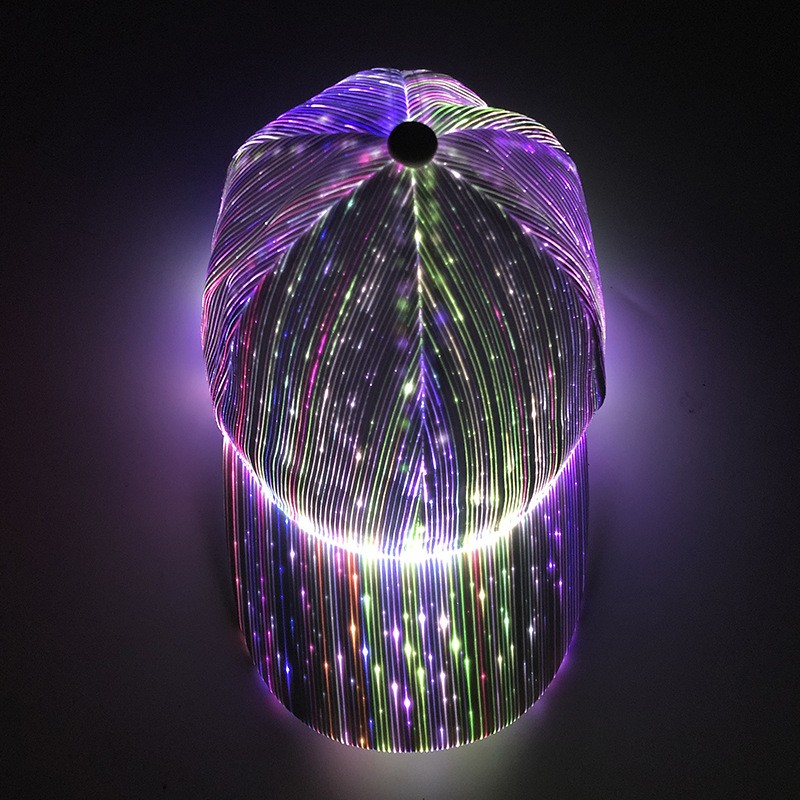 LED Fiber Optic Light Up Baseball Cap for Party, Rave, Bar, Hip Hop, Couple Glow Hat (Black/White, One Size)