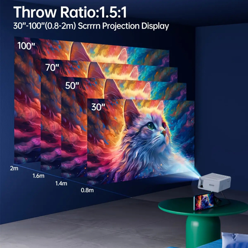 Mini Portable LCD Projector, Smart Home Cinema Video Projector, 240P Resolution, 100cm Large Screen, USB/HDMI/Type-C, for Movies & Family Entertainment