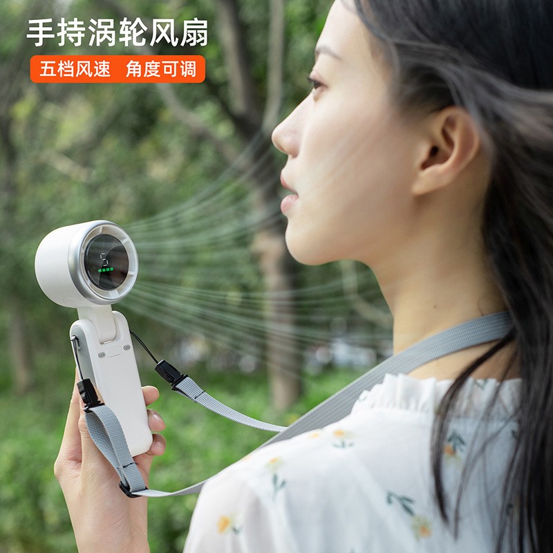N607 High-Speed Turbo Handheld Fan with Digital Display, Mini Neck Fan, USB Rechargeable, Foldable, Portable - Black, Pearl White, Clear Green