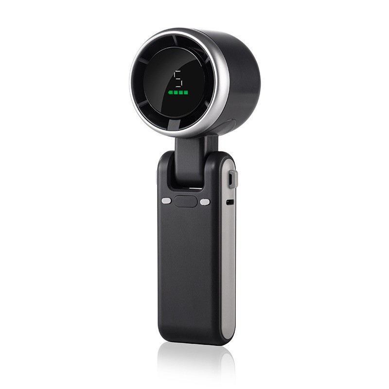 N607 High-Speed Turbo Handheld Fan with Digital Display, Mini Neck Fan, USB Rechargeable, Foldable, Portable - Black, Pearl White, Clear Green