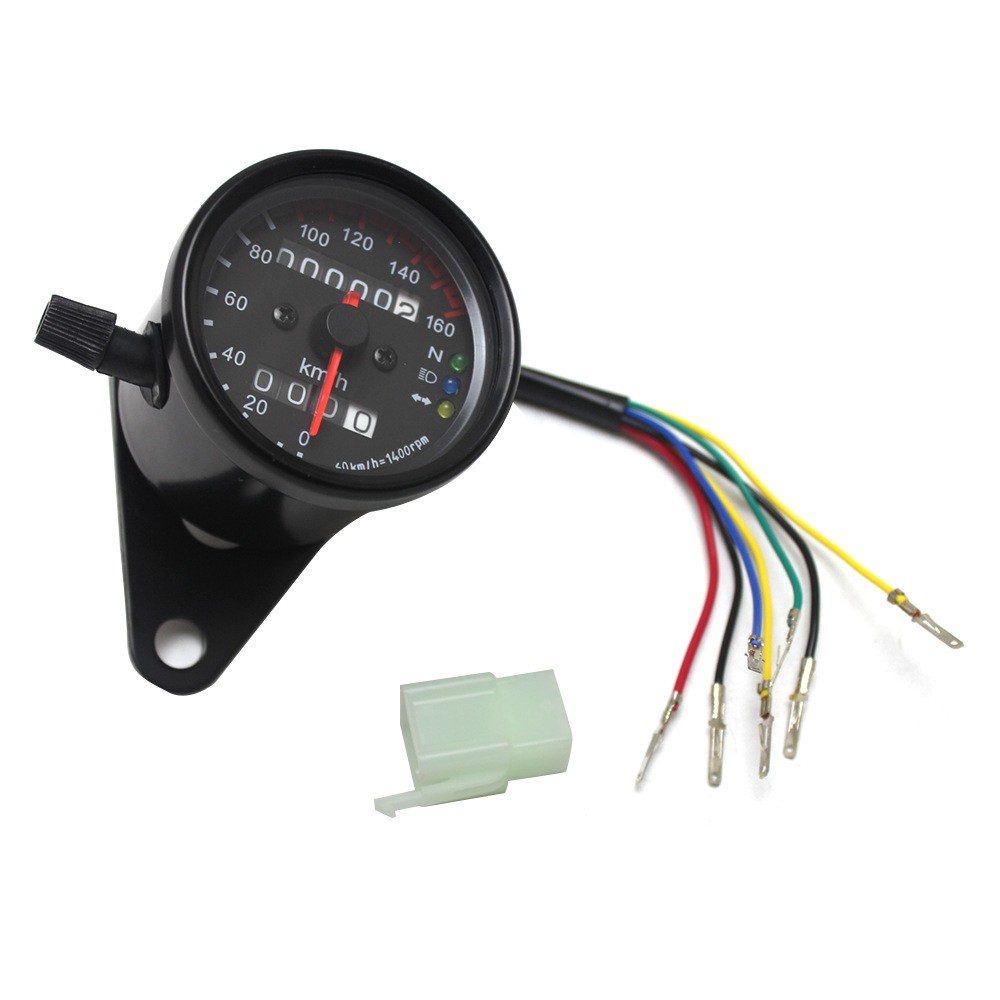 Retro Motorcycle Mini Gauge with LED Indicator Lights, Dual-Color 70 Style Odometer, Monkey Bike Speedometer, Wheels & Accessories